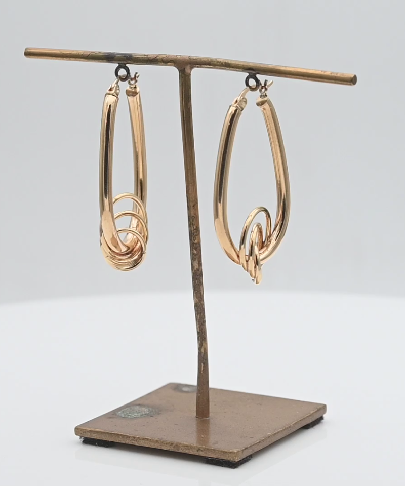 עגילי ויטאג חלולים, אובל עם שלושה חישוקים - מק"ט 15533, זהב 14K