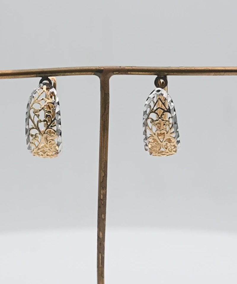 עגילי וינטג' תלויים דוגמאת תחרה - מק"ט 15571, זהב 14K