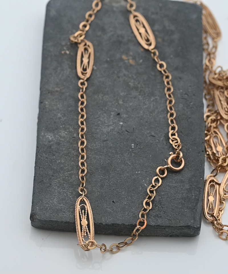 שרשרת וינטג' מוטיבים אובליים בעבודת פיליגרן, ארוכה במיוחד - מק"ט 15593, זהב 18K