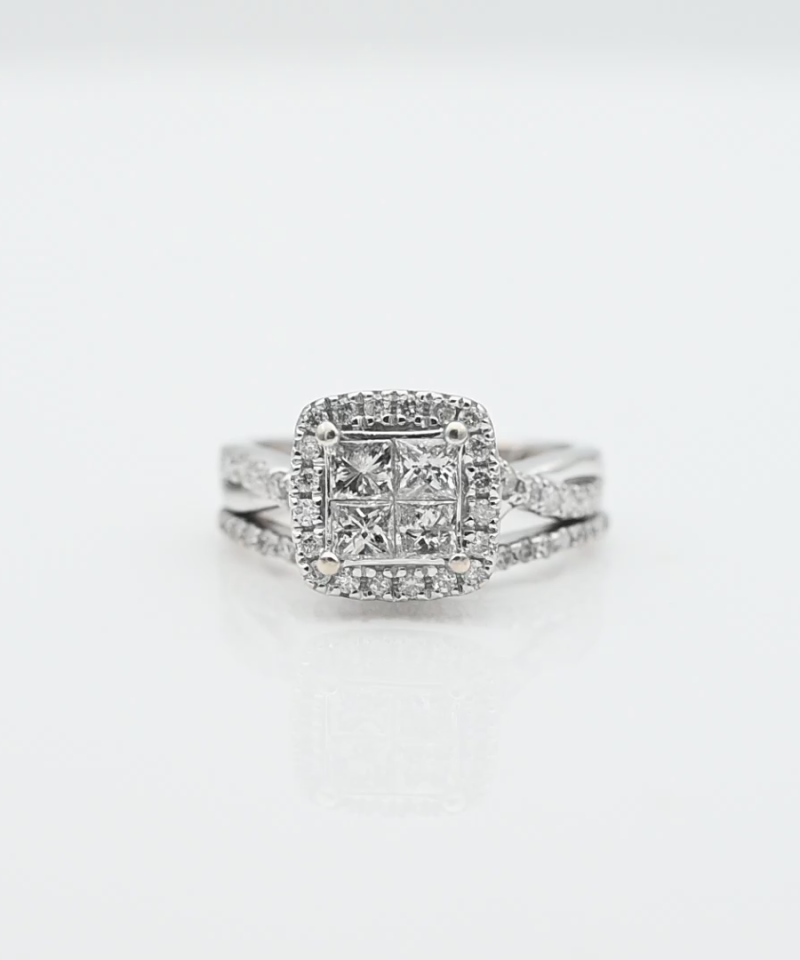 טבעת וינטג' משובצת יהלומים בחיתוך פרינסס ועגול - מק"ט 34125, זהב 10K