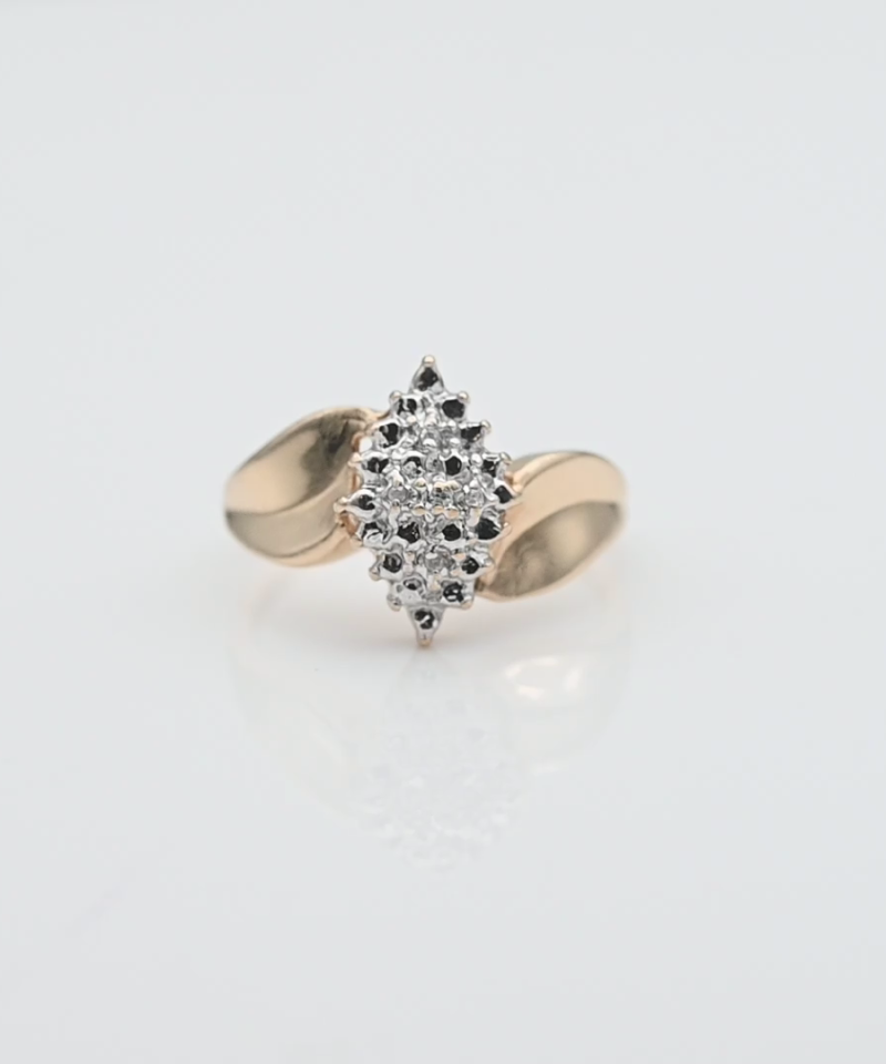 טבעת וינטאג בצורת מרקיזה משובצת יהלומים - מק"ט 34137, זהב 10K