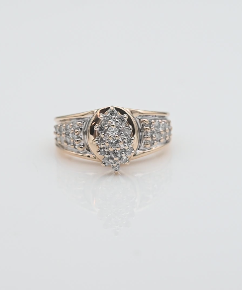 טבעת וינטג' בצורת מרקיזה משובצת יהלומים - מק"ט 34244, זהב 14K