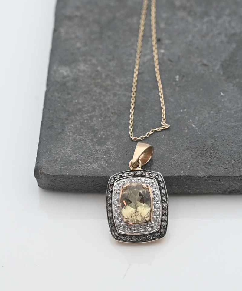 תליון וינטג' משובץ ציטרין, יהלומים חומים וזירקונים, ללא שרשרת - מק"ט 34298, זהב 14K