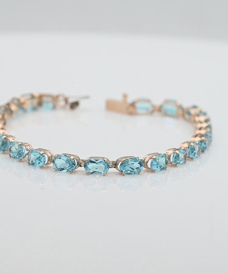 צמיד וינטג' ברוחב 4 מ"מ, משובץ אבני בלו טופז - מק"ט 34303, זהב 14K