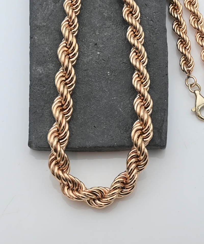 שרשרת חבל מדורגת בעובי 6-8.5 מ"מ, זהב מלא סוגר 14 קראט - מק"ט 15680, זהב 18K