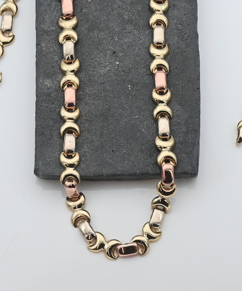 שרשרת וינטג', חוליות X ומלבניות חלולות בעובי 6.75 מ"מ - מק"ט 15686, זהב 14K