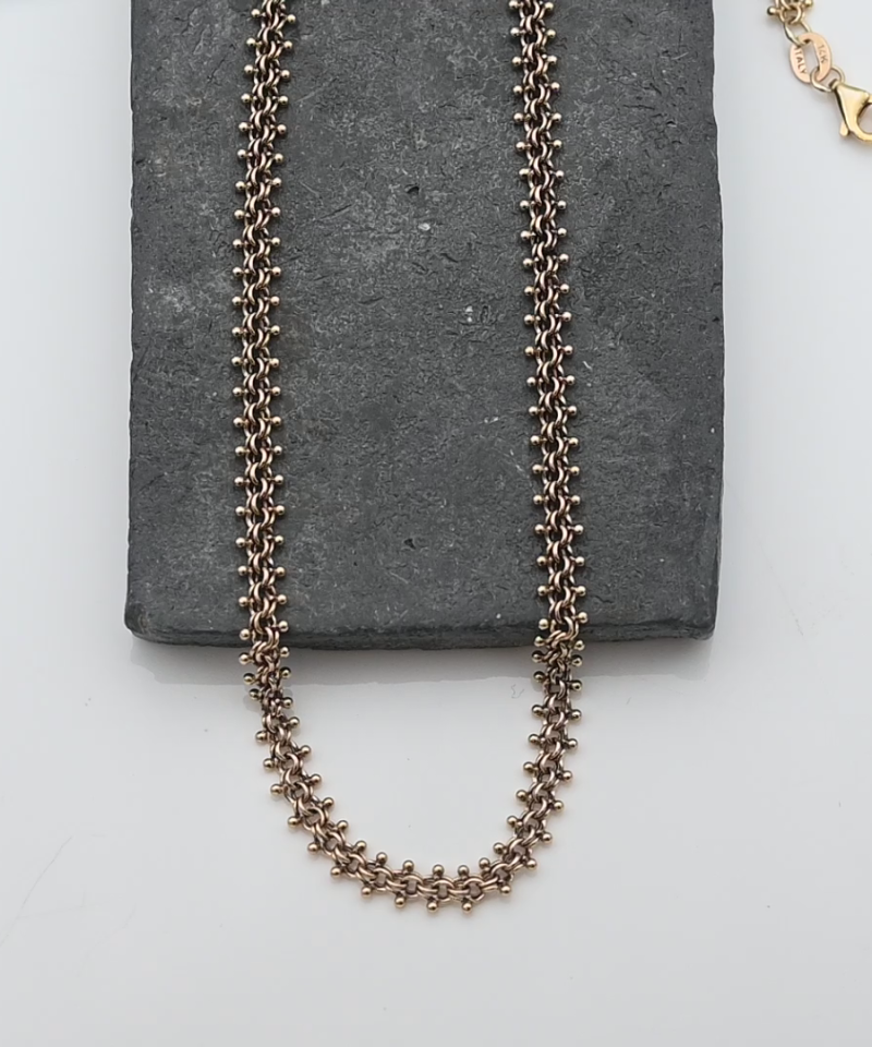 שרשרת וינטג', ביסמארק עם כדורי זהב בקצוות איטלקית ברוחב 4.7 מ"מ - מק"ט 15705, זהב 14K