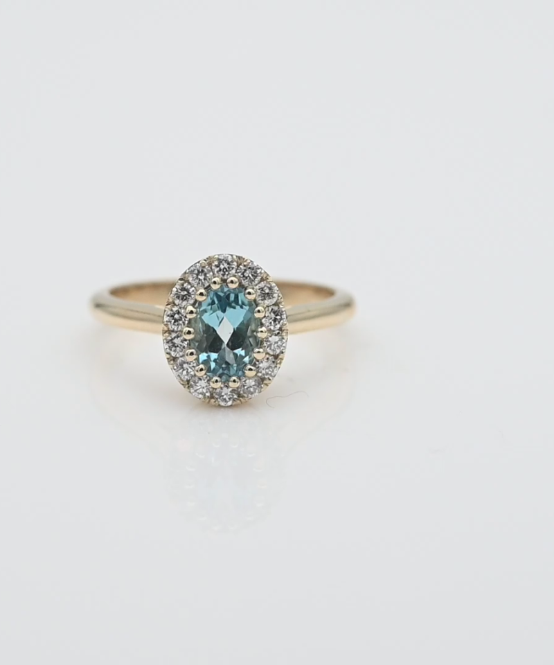 טבעת דיאנה משובצת בלו טופז ויהלומים - מק"ט 15753, זהב 14K