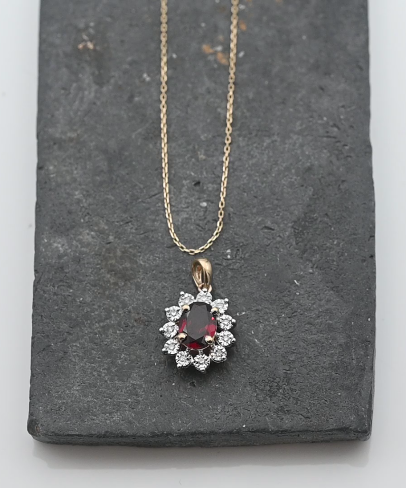 תליון וינטג' משובץ גרנט ויהלומים, ללא שרשרת - מק"ט 34288, זהב 14K