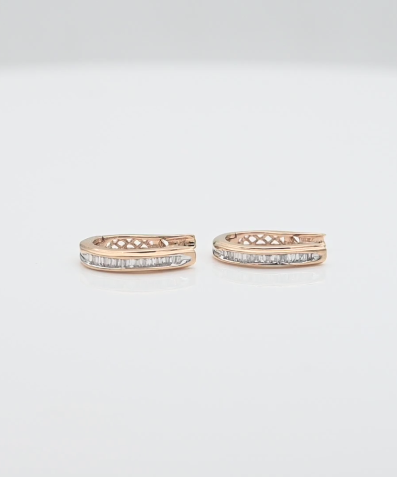 עגילי וינטג' משובצים יהלומים בחיתוך באגט - מק"ט 34411, זהב 14K