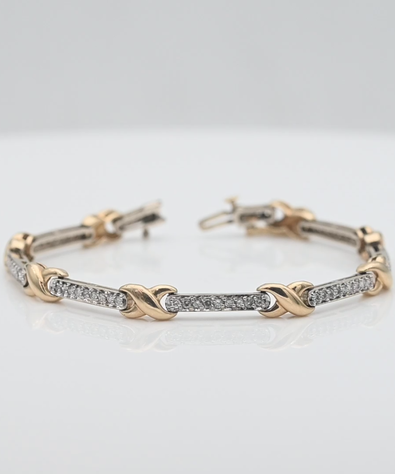 צמיד וינטג' חוליות X בקוטר 5.5 מ"מ משובץ יהלומים - מק"ט 34420, זהב 14K