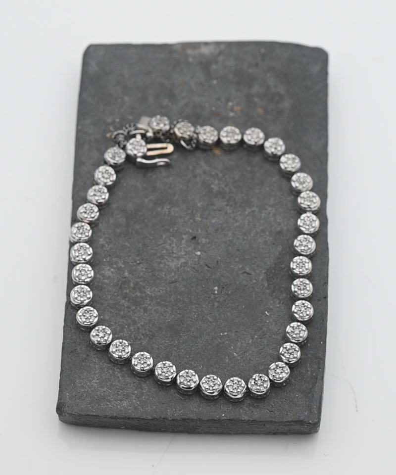 צמיד וינטג' חוליות עגולות בקוטר 5 מ"מ משובץ יהלומים - מק"ט 34421, זהב 14K