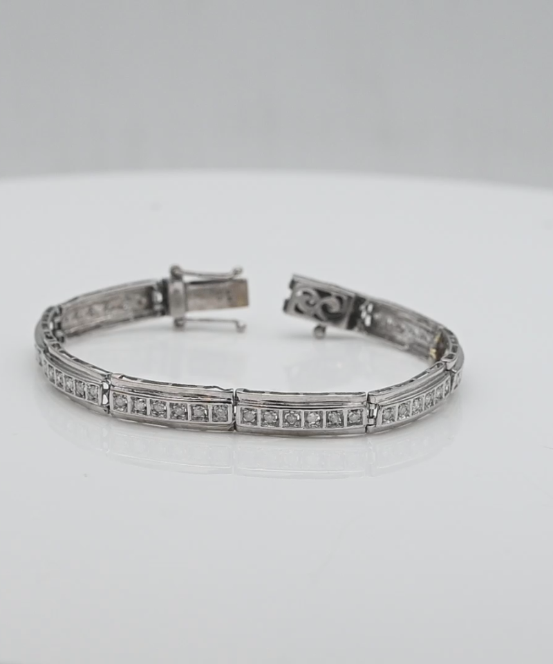 צמיד וינטג' מלבנים משובץ יהלומים, ברוחב 6 מ"מ - מק"ט 51878, זהב 14K