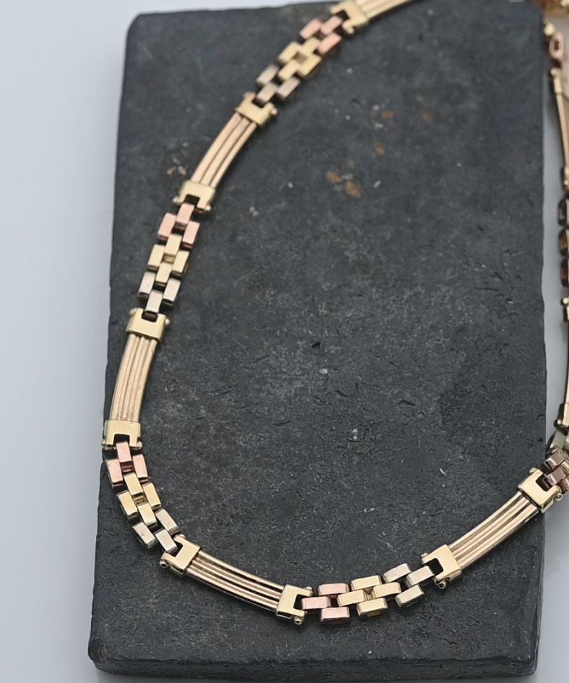 שרשרת וינטג' שטוחה, חוליות ומלבנים,  ברוחב 0.5 ס"מ - מק"ט 51904, זהב 14K