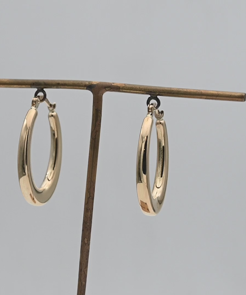 עגילי חישוק אובליים, חלולים, בגודל 3x2 ס"מ - מק"ט 15757, זהב 14K