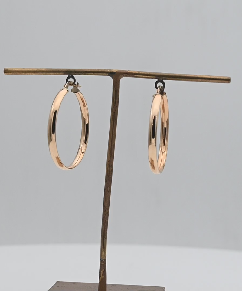 עגילי חישוק חלולים שטוחים 3 ס"מ - מק"ט 15767, זהב 14K