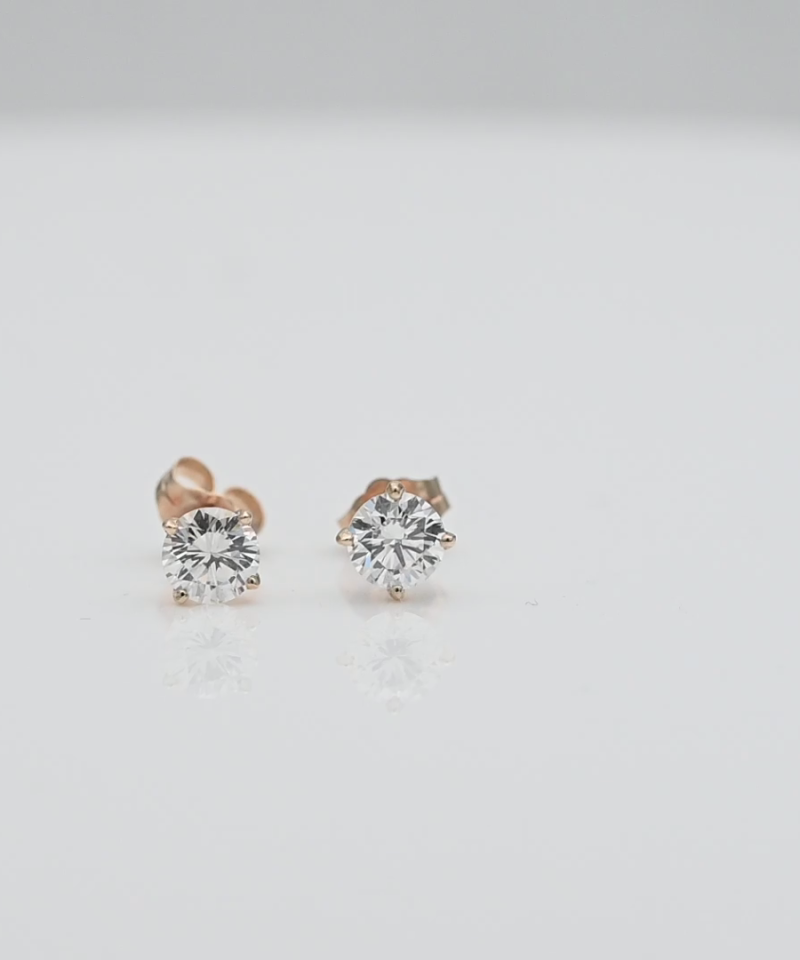 עגילי סוליטר משובצים יהלומים - מק"ט 15812, זהב 14K