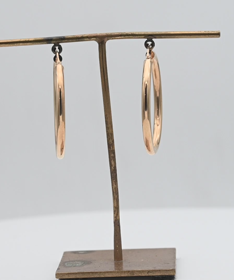 עגילי חישוק חלולים איטלקיים בקוטר 3.5 ס"מ ובעובי 3 מ"מ - מק"ט 15847, זהב 14K