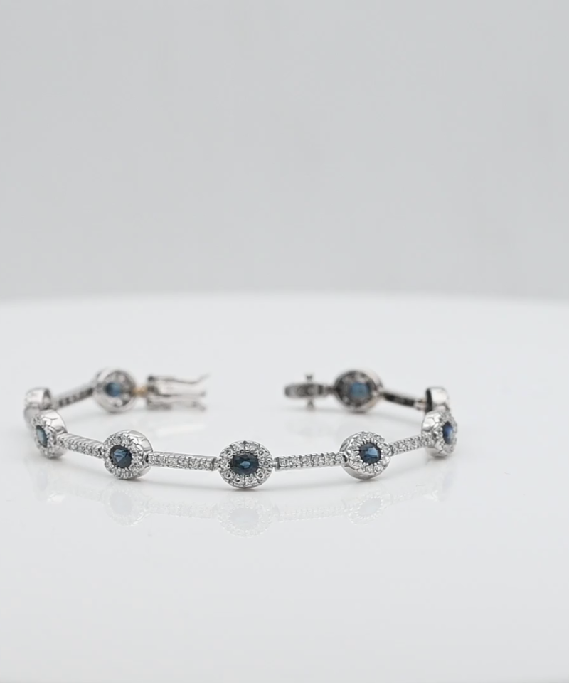 צמיד וינטאג משובץ אבני ספיר ויהלומים - מק"ט 15866, זהב 14K