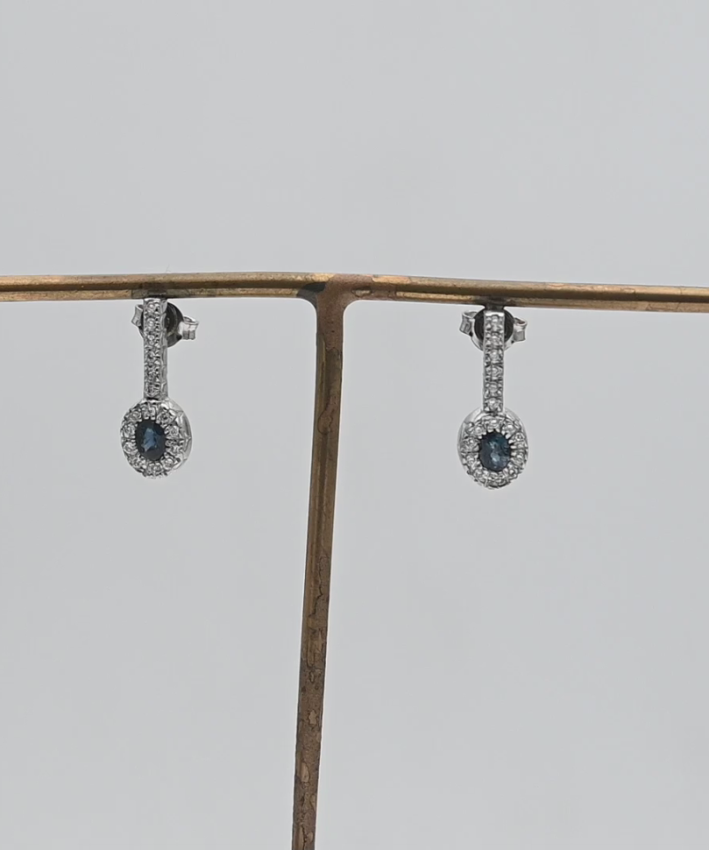 עגילי וינטאג צמודים משובצים אבני ספיר ויהלומים - מק"ט 15867, זהב 14K