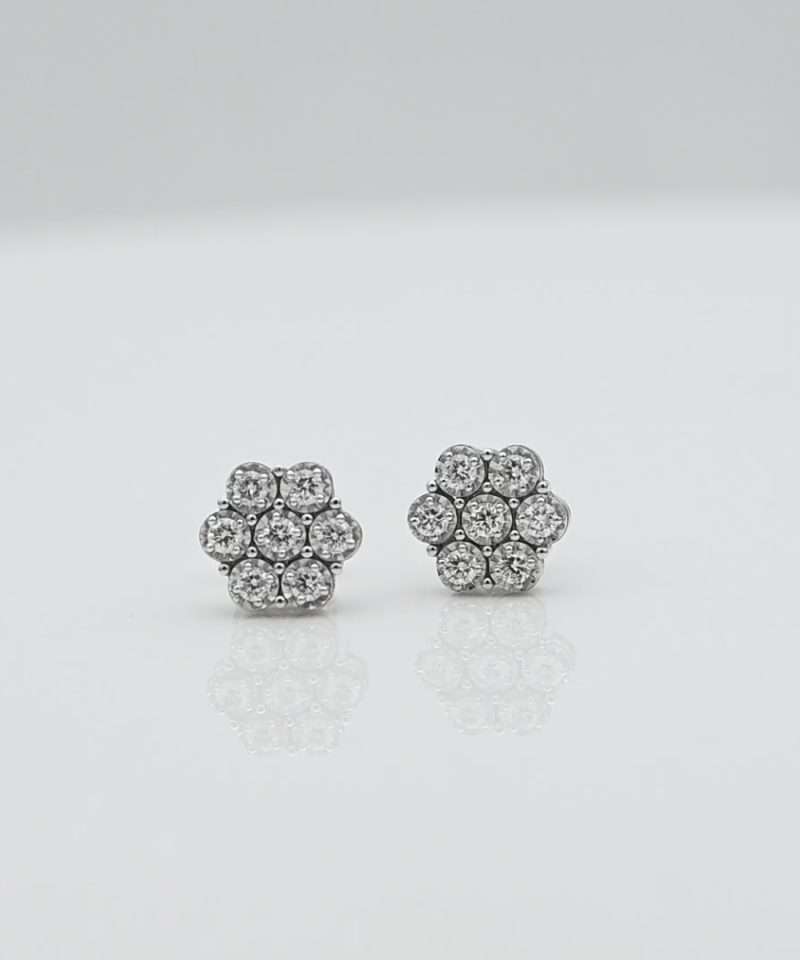 עגילי פרח בקוטר 1 ס"מ - צמודים משובצים יהלומים - מק"ט 15912, זהב 14K