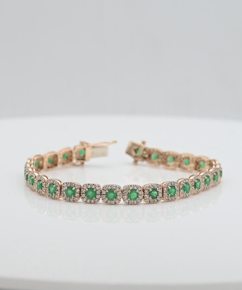 צמיד משובץ אבני אמרלד ויהלומים - מק"ט 15915, זהב 14K