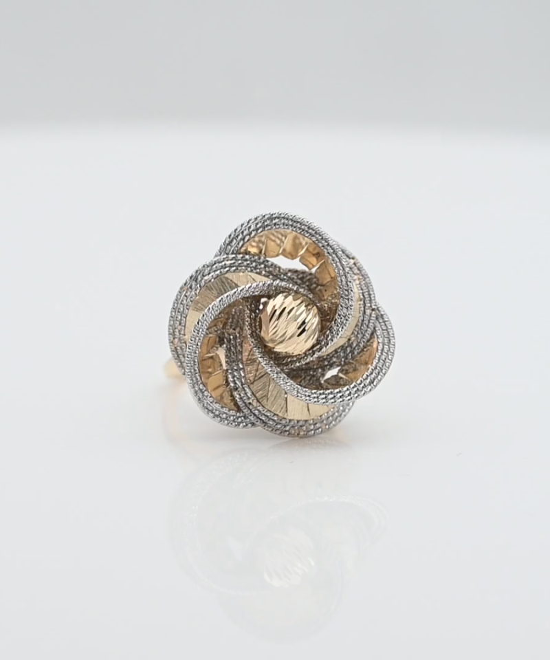 טבעת ספירלה בצורת פרח עם חיתוכי לייזר - מק"ט 15918, זהב 14K