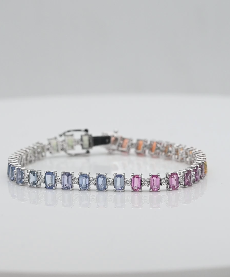 צמיד טניס משובץ אבני ספיר בכמה צבעוניות ויהלומים - מק"ט 15930, זהב 14K