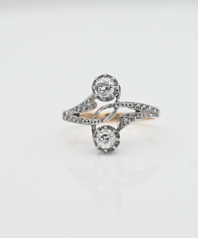 טבעת וינטג' משובצת יהלומים בחיתוך OldCut ודיאמנטים - מק"ט 15937, זהב 1K