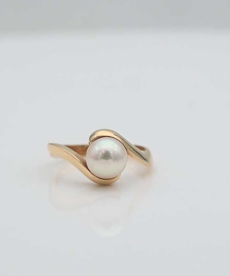 טבעת וינטג' משובצת פנינה - מק"ט 15938, זהב 18K