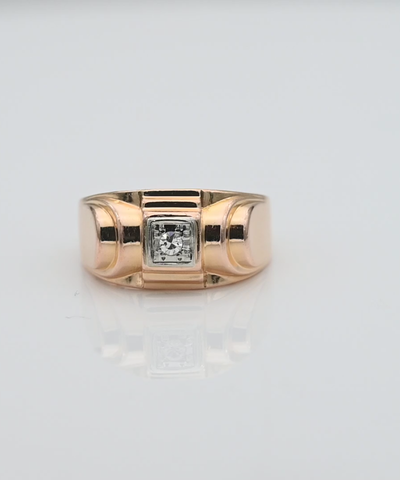 טבעת וינטג' משובצת יהלום - מק"ט 15940, זהב 18K