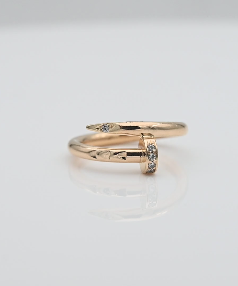 טבעת מסמר משובצת זרקונים - מק"ט 15943, זהב 18K