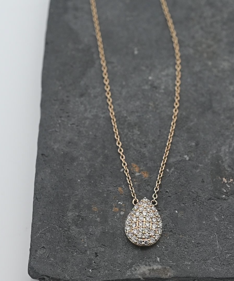 תליון בצורת טיפה משובצת יהלומים, כולל שרשרת - מק"ט 15958, זהב 14K