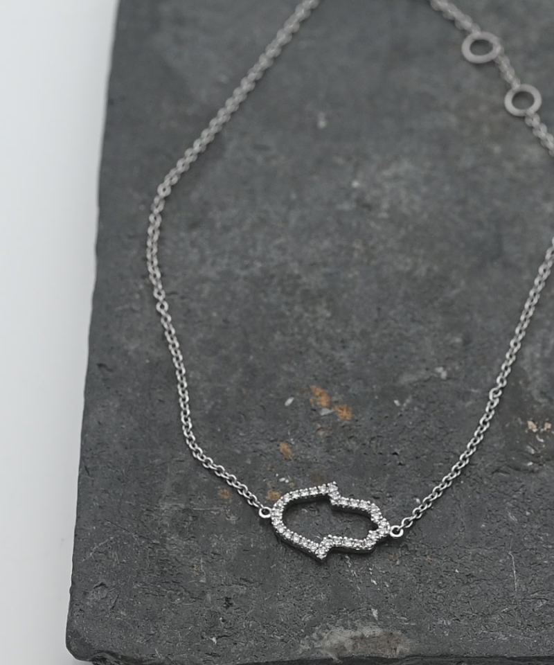 צמיד עדין עם חמסה משובצת יהלומים, באורך 17-18-19 ס"מ - מק"ט 15959, זהב 14K