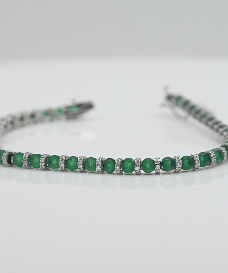 צמיד משובץ אבני אמרלד ויהלומים - מק"ט 15968, זהב 14K