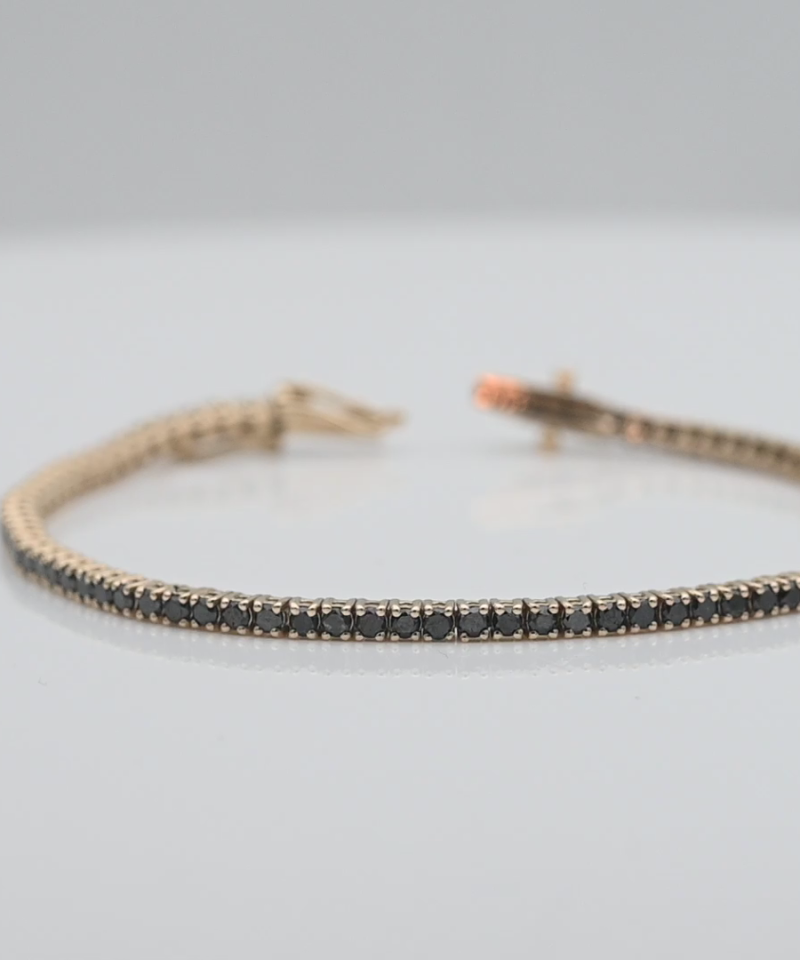 צמיד טניס משובץ יהלומים שחורים  - מק"ט 15982, זהב 9K