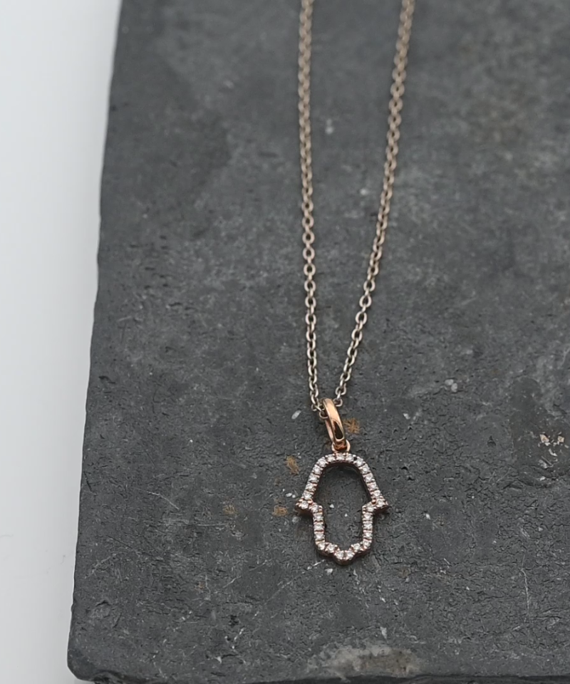 תליון חמסה משובץ יהלומים, תליון 18K, כולל שרשרת 14K - מק"ט 15986, זהב 18+14K