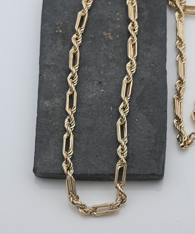 שרשרת חבל בקוטר 4.4 מ"מ חוליות חלולות - מק"ט 51958, זהב 14K