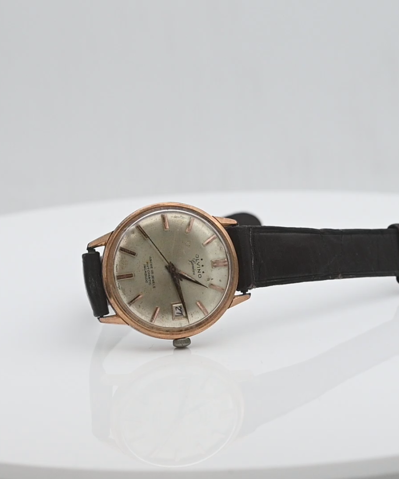 שעון וינטאג אוטומטי תוצרת שוויץ Olvino בקוטר 32 מ"מ - מק"ט 52010, זהב 1K