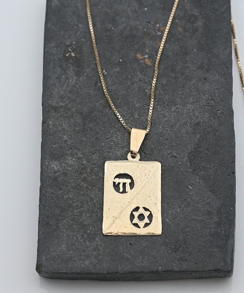 תליון דיסקית חי + מגן דוד, כולל שרשרת קוביות עדינה - מק"ט 52021, זהב 14K