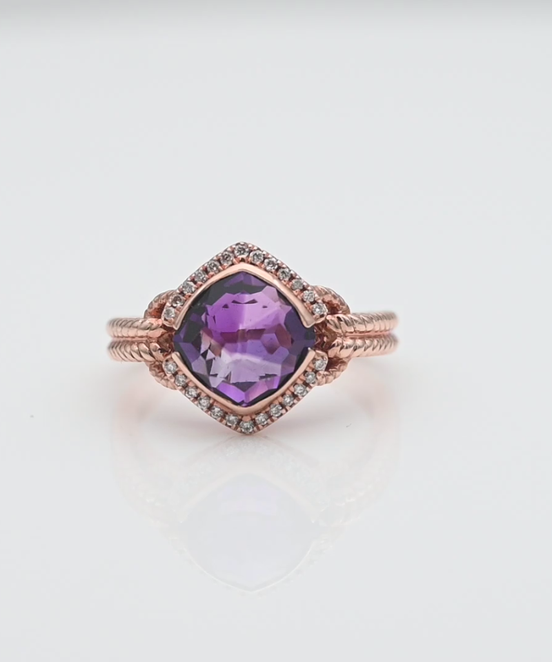 טבעת וינטג' משובצת אמטיסט ויהלומים - מק"ט 61330, זהב 14K