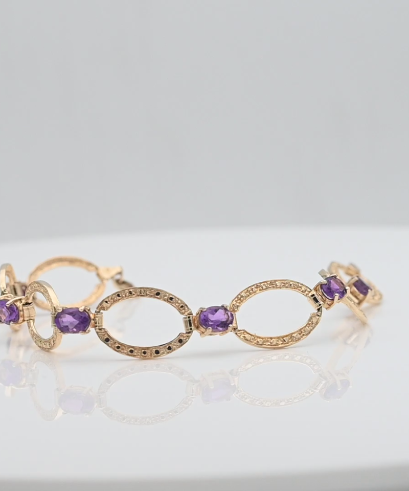 צמיד וינטג' לולאות זהב רקועות ואבני אמטיסט - מק"ט 61348, זהב 14K