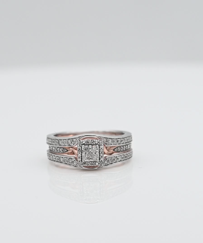 זוג טבעות וינטג' משתלבות משובצות יהלומים  - מק"ט 61367, זהב 1K