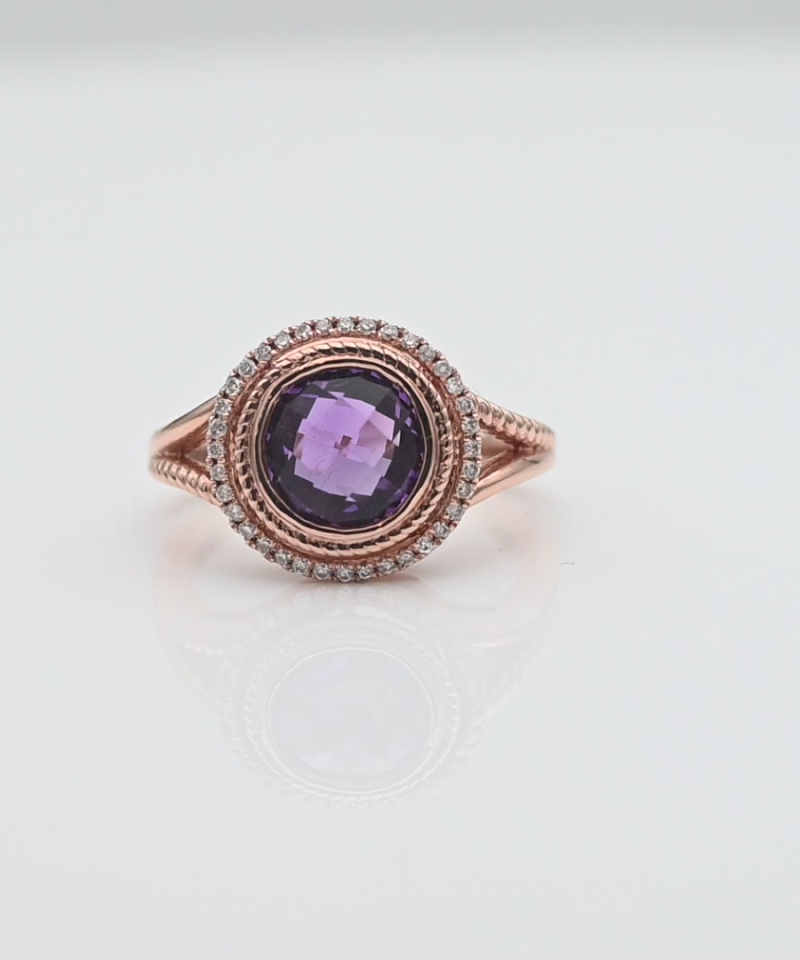 טבעת וינטג' משובצת אמטיסט ויהלומים - מק"ט 61371, זהב 14K