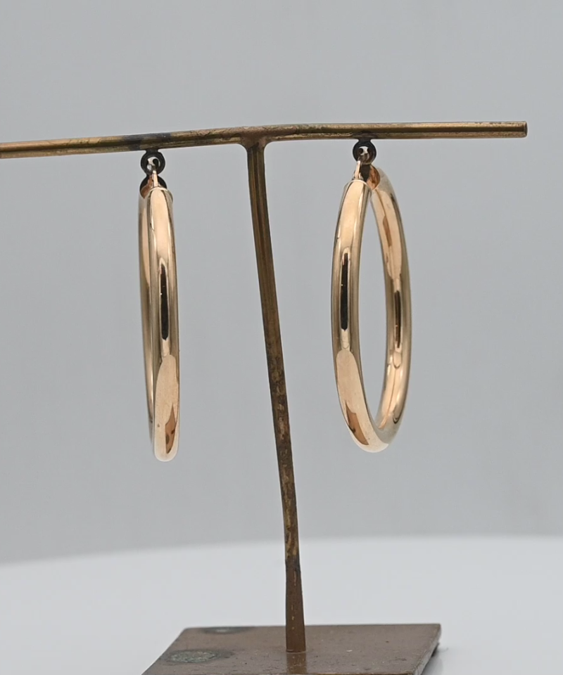 עגילי חישוק חלולים בקוטר 4 ס"מ ובעובי 3.9 מ"מ  - מק"ט 15846, זהב 14K