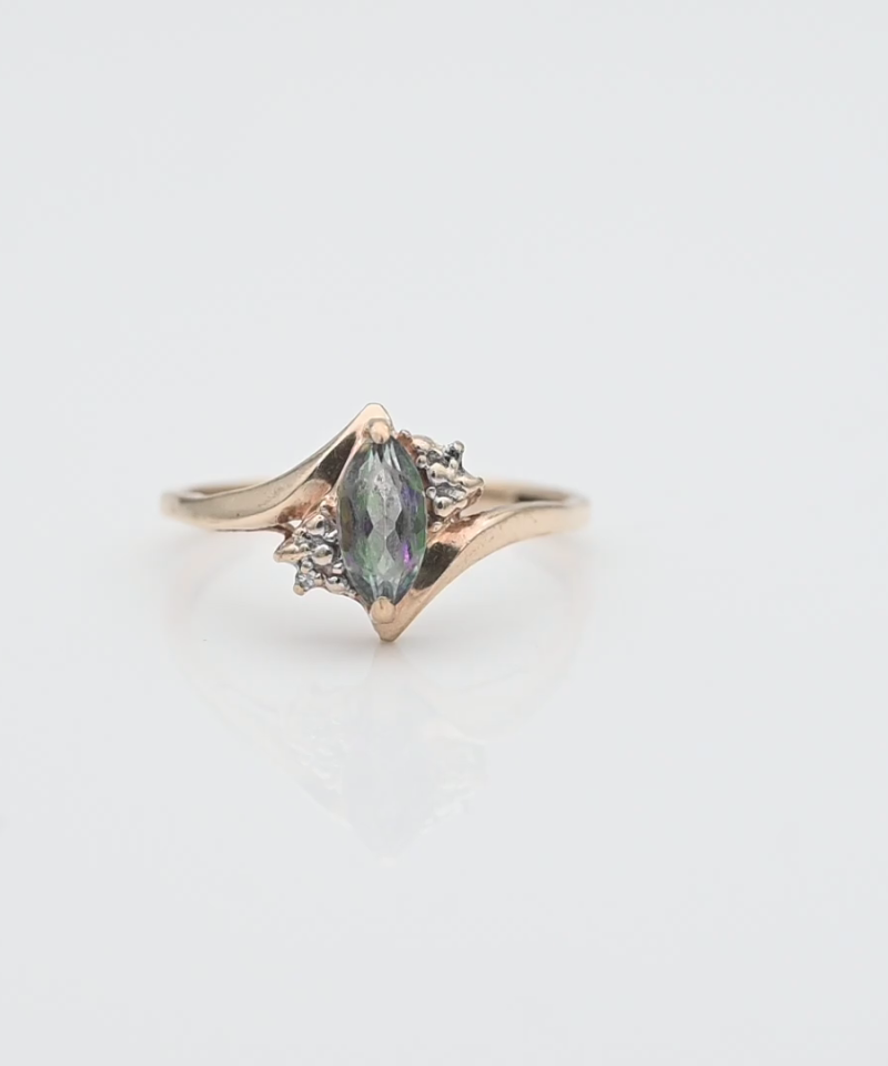 טבעת וינטאג משובצת מיסטיק טופז ויהלומים - מק"ט 34661, זהב 10K