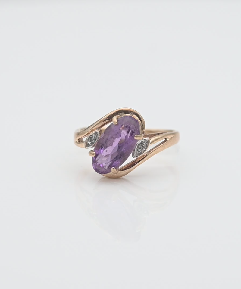 טבעת וינטאג משובצת אמטיסט ויהלומים - מק"ט 34665, זהב 10K